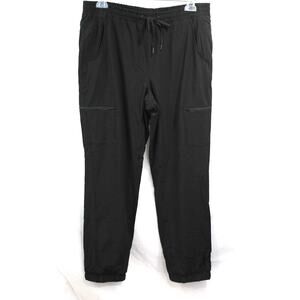 Eddie Bauer Fleece Lined Jogger Cargo Pants size 12 Black Drawstring Zip Pockets